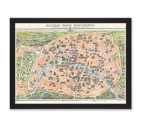 Antique Garnier Paris Tourist City Map Plan A4 Artwork Framed Wall Art Print Artery8 Black One Size