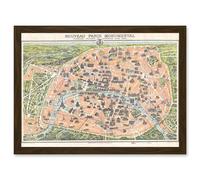 Antique Garnier Paris Tourist City Map Plan A4 Artwork Framed Wall Art Print Artery8 Brown One Size