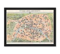 Antique Garnier Paris Tourist City Map Plan A4 Artwork Framed Wall Art Print Artery8 Black One Size