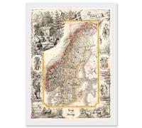 Artery8 Antique Map 1847 Munch Norway Sweden Decorative Artwork Framed Wall Art Print A4 in White Artery8 White