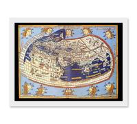 Antique Map Nicolas 1482 Ptolemy 2nd Century World Pictorial Artwork Framed Wall Art Print A4 Artery8 White One Size