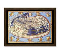 Antique Map Nicolas 1482 Ptolemy 2nd Century World Pictorial Artwork Framed Wall Art Print A4 Artery8 Brown One Size