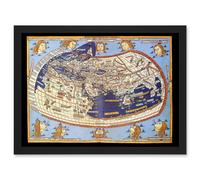 Artery8 Antique Map Nicolas 1482 Ptolemy 2nd Century World Pictorial Artwork Framed Wall Art Print A4 in Black Artery8 Black