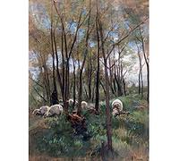 Artery8 Anton Mauve Sheep Herd In A Forest Summer Painting Unframed Wall Art Print Poster Home Decor Premium