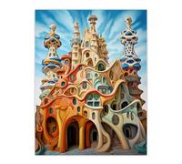 Antoni Gaudi Style Orange Pink Blue Architecture Artwork Extra Large XL Unframed Wall Art Poster Print Artery8 Multi W24 inch x H32 inch