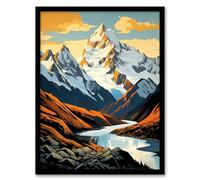 Artery8 Aoraki Mount Cook Artwork National Park New Zealand Snow Peaked Mountain Cloud Piercer Artwork Framed Wall Art Print 18X24 Inch