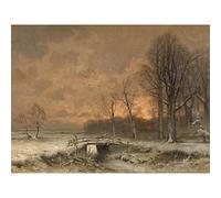 Artery8 Apol Winter Scene Sun Setting Behind Trees Large Wall Art Poster Print Thick Paper 18X24 Inch