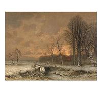 Artery8 Apol Winter Scene Sun Setting Behind Trees Unframed Wall Art Print Poster Home Decor Premium