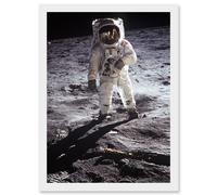 Apollo 11 Astronaut Aldrin Armstrong 50th Anniversary Moon Landing A4 Artwork Framed Wall Art Print Artery8 White One Size