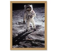 Apollo 11 Astronaut Aldrin Armstrong 50th Anniversary Moon Landing A4 Artwork Framed Wall Art Print Artery8 Light Oak One Size