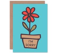 Artery8 Apology I'm Sorry Flower Pot Cartoon Cute Greetings Card in Blue Artery8 Blue