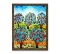 Artery8 Apple Orchard Trees Ready For Harvest Folk Art Landscape Watercolour Painting Artwork Framed Wall Art Print 18X24 Inch