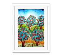 Artery8 Apple Orchard Trees Ready For Harvest Folk Art Landscape Watercolour Painting Artwork Framed Wall Art Print 18X24 Inch
