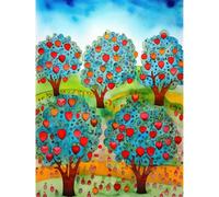 Artery8 Apple Orchard Trees Ready For Harvest Folk Art Landscape Watercolour Painting Large Wall Art Poster Print Thick Paper 18X24 Inch