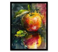 Artery8 Apple Still Life Modern Artwork Fruit Mirror Framed Art Print in Green | Size: A4 Artery8 Green A4