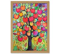 Artery8 Apple Tree Folk Art Bright Watercolour Painting Artwork Framed A3 Wall Art Print