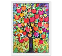 Artery8 Apple Tree Folk Art Bright Watercolour Painting Artwork Framed A3 Wall Art Print