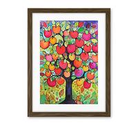 Artery8 Apple Tree Folk Art Bright Watercolour Painting Artwork Framed Wall Art Print 18X24 Inch