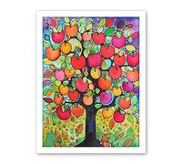 Artery8 Apple Tree Folk Art Bright Watercolour Painting Artwork Framed Wall Art Print 18X24 Inch