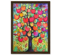 Artery8 Apple Tree Folk Art Bright Watercolour Painting Artwork Framed Wall Art Print A4 in Brown Artery8 Brown