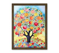 Artery8 Apple Tree Fruit Harvest Day Folk Art Bright Watercolour Painting Artwork Framed Wall Art Print 18X24 Inch