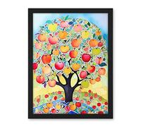Artery8 Apple Tree Fruit Harvest Day Folk Art Bright Watercolour Painting Artwork Framed Wall Art Print 18X24 Inch