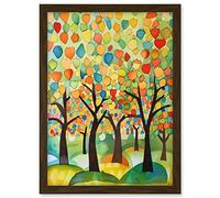 Artery8 Apple Tree Orchard Abstract Folk Art Landscape Watercolour Painting Artwork Framed A3 Wall Art Print