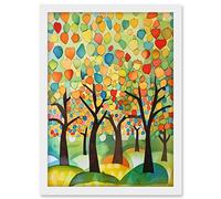Artery8 Apple Tree Orchard Abstract Folk Art Landscape Watercolour Painting Artwork Framed A3 Wall Art Print