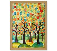 Artery8 Apple Tree Orchard Abstract Folk Art Landscape Watercolour Painting Artwork Framed A3 Wall Art Print