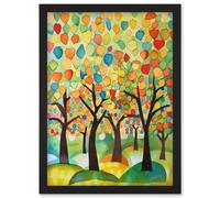 Artery8 Apple Tree Orchard Abstract Folk Art Landscape Watercolour Painting Artwork Framed Wall Art Print A4 in Black Artery8 Black