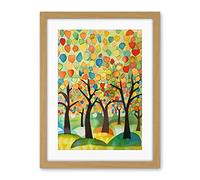 Artery8 Apple Tree Orchard Abstract Folk Art Landscape Watercolour Painting Artwork Framed Wall Art Print 18X24 Inch
