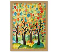 Artery8 Apple Tree Orchard Abstract Folk Art Landscape Watercolour Painting Artwork Framed Wall Art Print A4 in Light Oak Artery8 Light Oak
