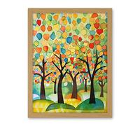 Artery8 Apple Tree Orchard Abstract Folk Art Landscape Watercolour Painting Artwork Framed Wall Art Print 18X24 Inch