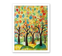 Artery8 Apple Tree Orchard Abstract Folk Art Landscape Watercolour Painting Artwork Framed Wall Art Print 18X24 Inch