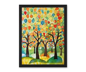Artery8 Apple Tree Orchard Abstract Folk Art Landscape Watercolour Painting Artwork Framed Wall Art Print 18X24 Inch