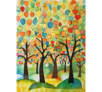 Artery8 Apple Tree Orchard Abstract Folk Art Landscape Watercolour Painting Extra Large XL Wall Art Poster Print