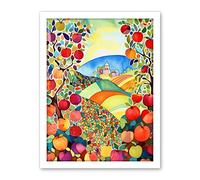 Artery8 Apple Tree Orchard Fields In Summer Folk Art Landscape Watercolour Painting Artwork Framed Wall Art Print 18X24 Inch