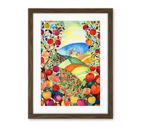 Artery8 Apple Tree Orchard Fields In Summer Folk Art Landscape Watercolour Painting Artwork Framed Wall Art Print 18X24 Inch