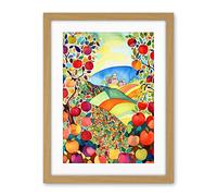 Artery8 Apple Tree Orchard Fields In Summer Folk Art Landscape Watercolour Painting Artwork Framed Wall Art Print 18X24 Inch