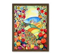 Artery8 Apple Tree Orchard Fields In Summer Folk Art Landscape Watercolour Painting Artwork Framed Wall Art Print 18X24 Inch