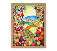 Artery8 Apple Tree Orchard Fields In Summer Folk Art Landscape Watercolour Painting Artwork Framed Wall Art Print 18X24 Inch