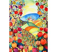Artery8 Apple Tree Orchard Fields In Summer Folk Art Landscape Watercolour Painting Large Wall Art Poster Print Thick Paper 18X24 Inch