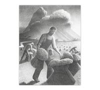 Artery8 Approaching Storm in Wheat Field Grant Wood Wall Art Poster Print in Grey | Size: W12" x H16" Artery8 Grey W12" x H16"