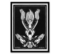 Artery8 April Flower Vintage Black White Vintage Framed Wall Art Print Graag | Size: A4 Artery8 Black A4