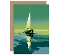 Artery8 Aqua Sailboat Sailor Sea for Him or Her Man Woman Birthday Thank You Get Well Soon Blank Art Greeting Card