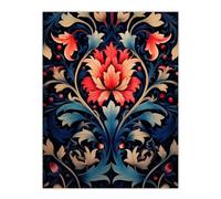 Wall Art Print Arabesque Flower Design in Pink and Blue Ornate Symmetrical Floral Pattern Poster Artery8 Multi W18 inch x H24 inch