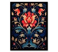 Wall Art Print Arabesque Flower Design in Pink and Blue Ornate Symmetrical Floral Pattern Artwork Framed Artery8 Multi A4