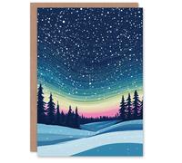 Artery8 Arctic Forest Snowfall Colourful Sky Blank For Him Or Her Art Xmas Festive Christmas Card
