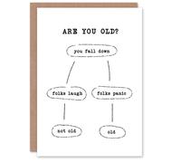 Artery8 Are You Old Fall Down Reaction Flow Chart Funny Birthday Card in White Artery8 White