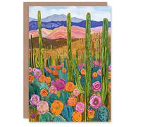 Artery8 Greeting Card Arizona Flower Cactus Landscape Floral Painting Blank For Him Or Her Art Birthday Card